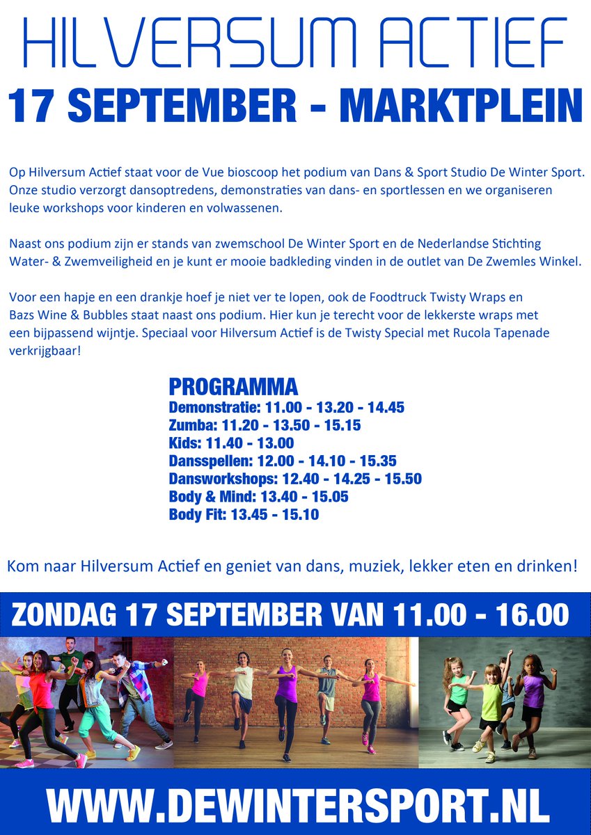 Ons programma on stage op Hilversum Actief is bekend! Ook staan we om 12.20 uur op het hoofdpodium. Kom kijken of meedoen! <a href="/HilversumActief/">Hilversum Actief</a>