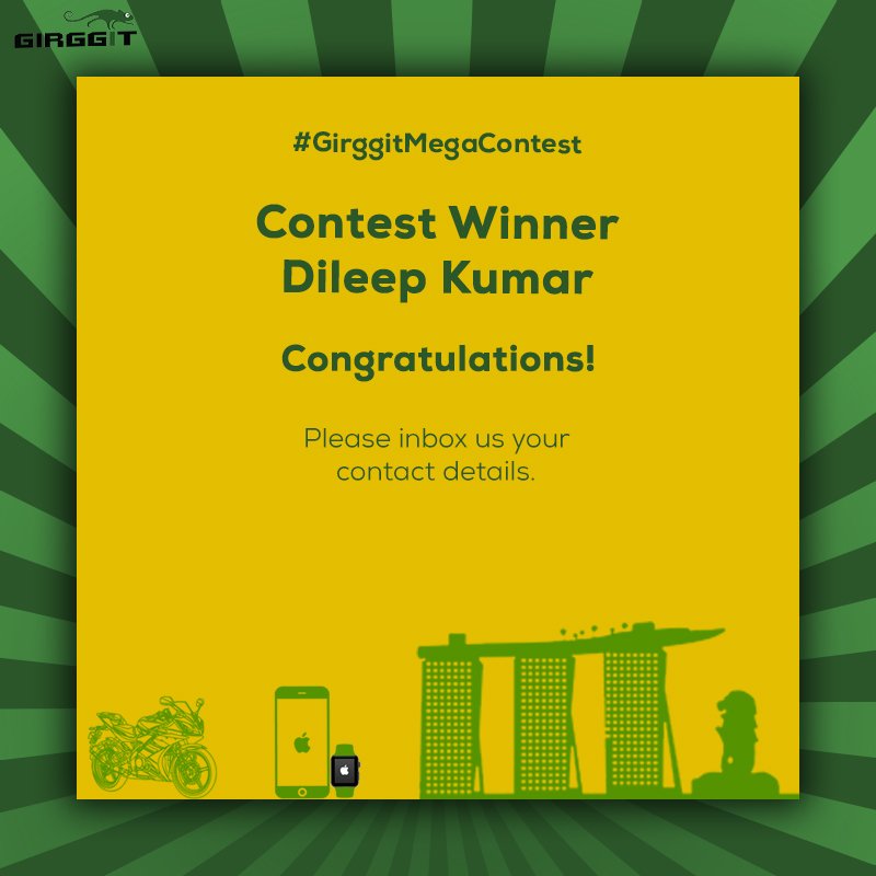 girggit's tweet photo. Congratulations Dileep Kumar! We are happy to announce the winner of the #GirggitMegaContest !  Thank you everyone for participating! https://t.co/4Cl0qO7QRy