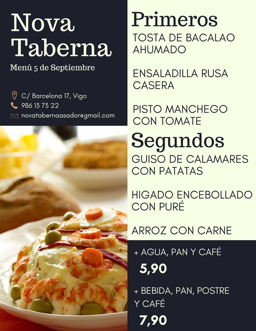 nova_taberna's tweet image. Menú 5 de Septiembre en @nova_taberna (C/Barcelona 17)
¡Que aproveche! 🍽️😋