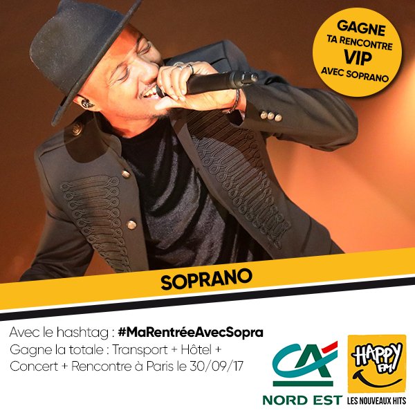 HappyFM_Off's tweet photo. Gagne ta rencontre avec @Sopranopsy4 avec le hashtag : #MaRentréeAvecSopra https://t.co/ermd1TVRLU