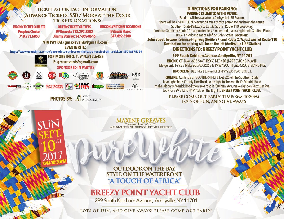 Irie_Max's tweet photo. THIS SUNDAY PURE WHITE OUT DOOR ON THE  BAY. A TOUCH OF AFRICA.  TICKETS 
$50ADV
Online Tickets: 
https://t.co/pLP4bArVpF
INFO-914.512.6485 https://t.co/i1CZN0Hwt9