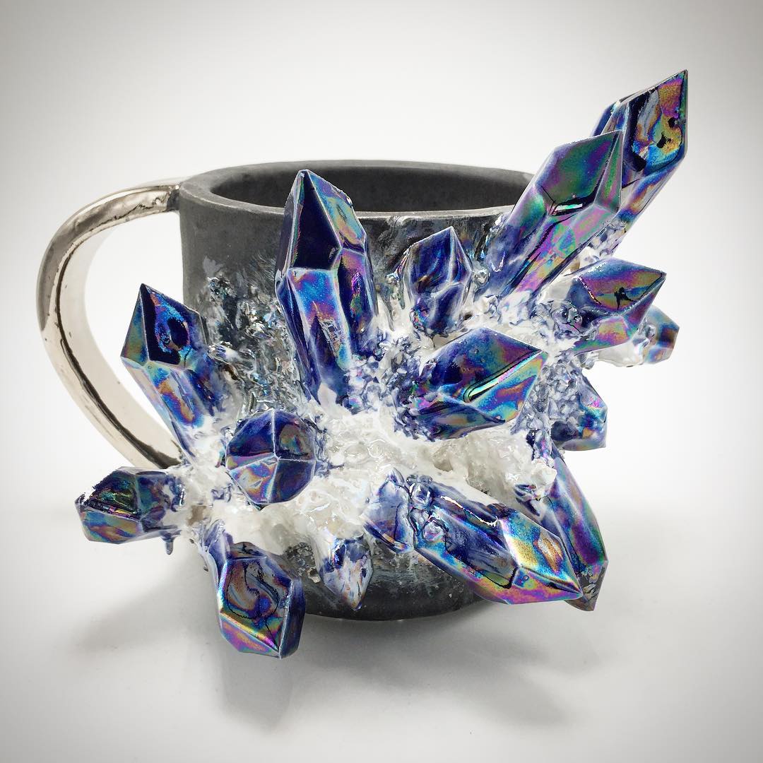 Artist of the Day: Crystal explosions on ceramic vessels by Collin Lynch.