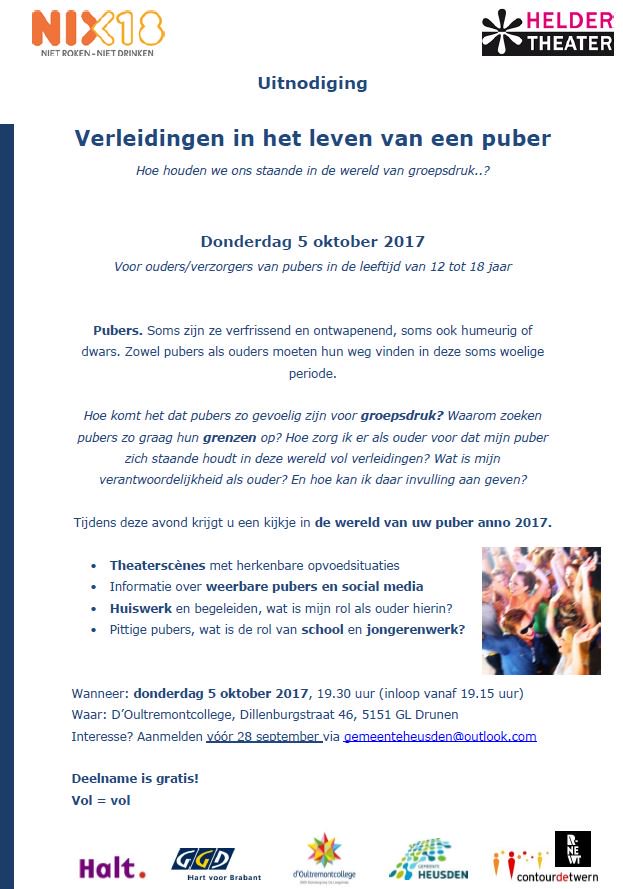 MajorievdBerg's tweet photo. Voor alle ouders met kinderen in de leeftijd 12-18 jaar in @gemheusden Thema avond over #pubers #socialmedia #alcohol Meld je aan! #ggdhvb https://t.co/NyH1uXicH9