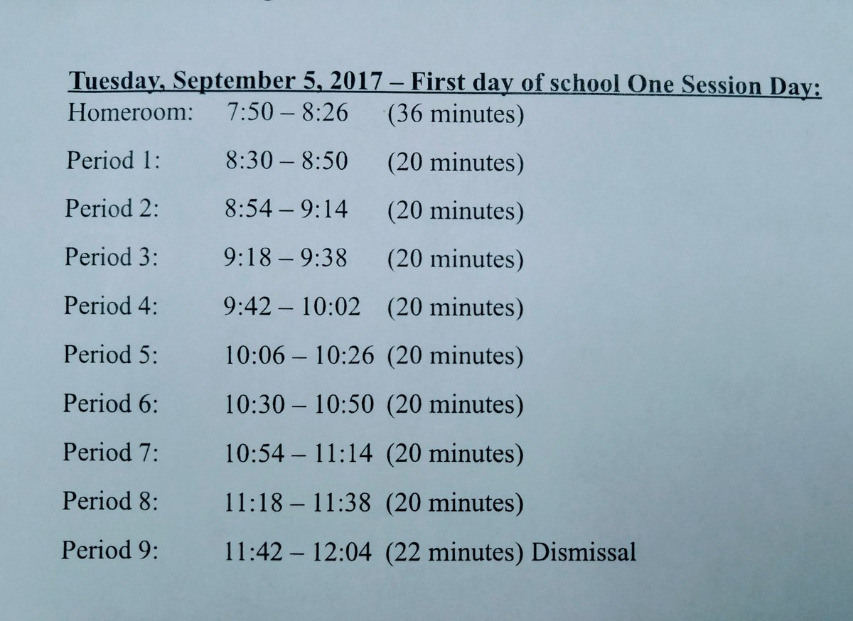 Please see the bell schedule for today, Tuesday, Sept 5