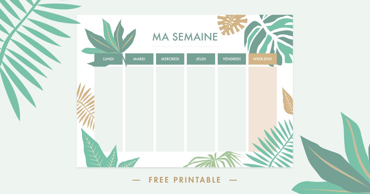 [Free printable] Un semainier green à imprimer pour planifier vos semaines : ona-creation.com/fr/free-printa… #planner #printable #free #green