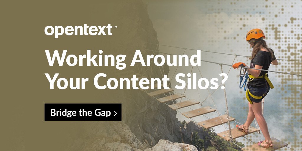 OpenText's tweet photo. 61% of orgs have no integration of #DigitalContent w/ core business apps. #ExtendedECM bridges #DigitalSilos: https://t.co/qGG6fZoCls https://t.co/lJ7S79KLco
