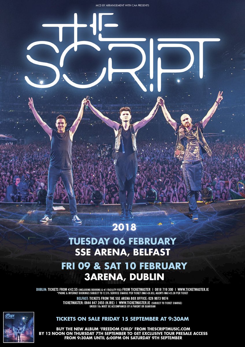 thescript's tweet image. Excited to announce we play Dublin and Belfast in 2018! To get priority access to tickets, get #FreedomChild here: store-eu.thescriptmusic.com