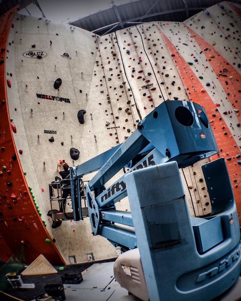 Parthian_RDG's tweet photo. Walltopia gets the reset today by Rob & his boom! He's joined by Elliot & Rob Lamey tomorrow for a full week of setting incl. the #compwall! https://t.co/k5dtTdX1Mj