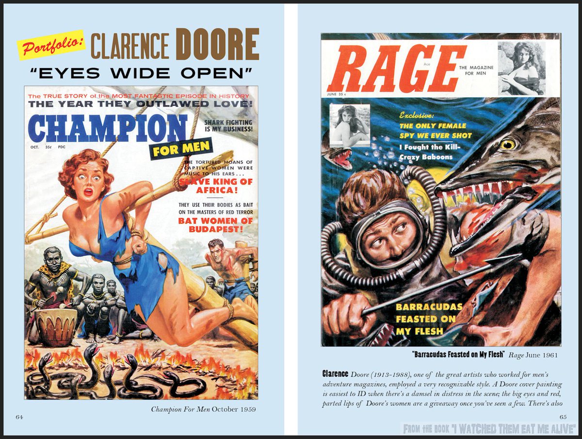 SubtropicBob's tweet photo. Some pages in our new book collecting "killer creature" stories &amp; artwork from men's #pulp adventure magazines (https://t.co/pCVm43PPbN). https://t.co/z68lvwtojY
