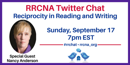 mylitcouncil's tweet photo. Join us Sunday, September 17th at 7pm EST for #rrchat with @nancyreadsbooksto discuss Reciprocity in Reading and Writing. https://t.co/uOGY3AzzAR