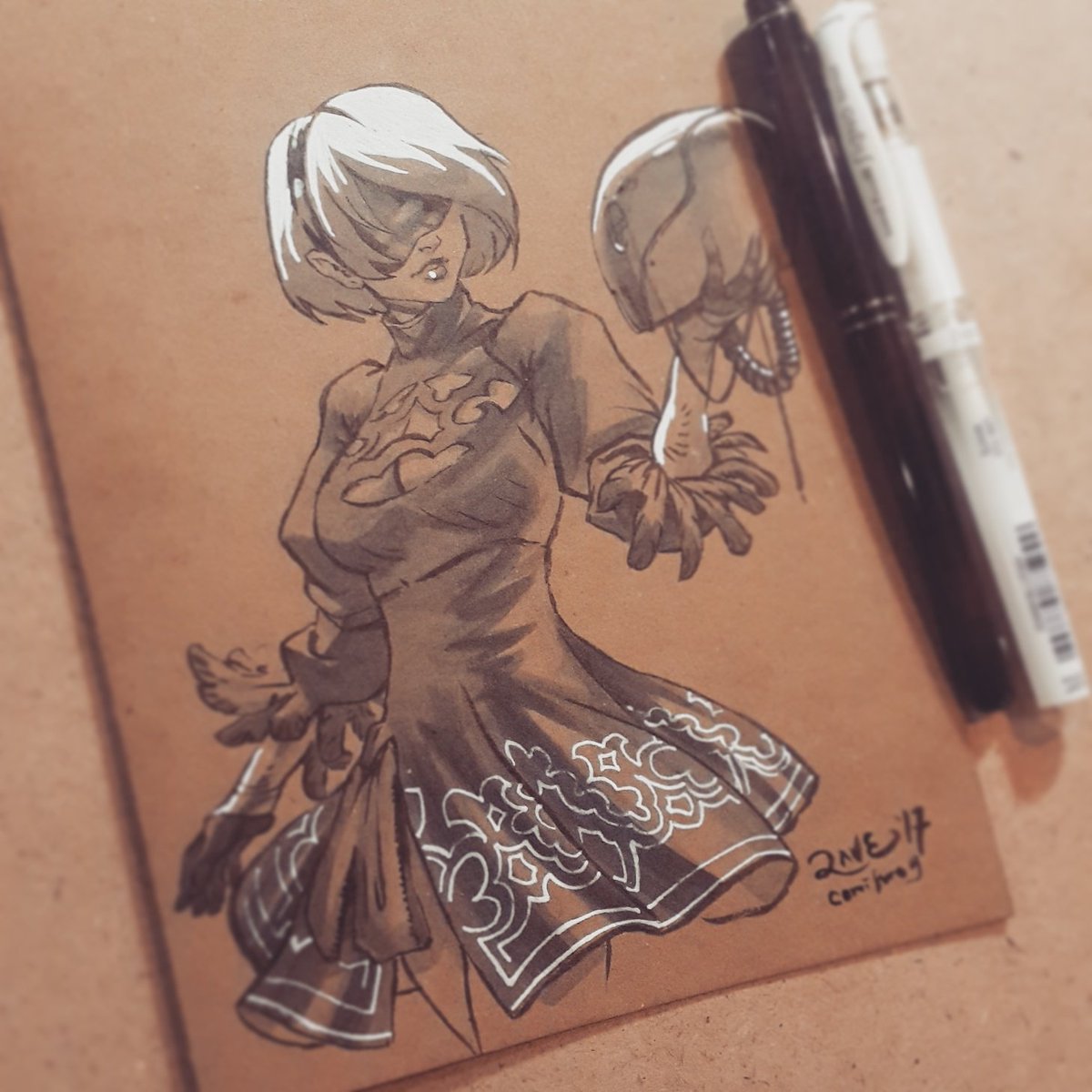_delarave's tweet photo. One slightly late #comifuro9 #commission. #2b for #nierautomata 

#gaming #illustration #sketch #inking #fanart https://t.co/WCi5GHPgMk