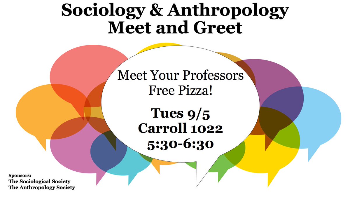 GSU_SociAnth's tweet photo. Sociology &amp; Anthropology Meet &amp; Greet tonight @ 5:30 in Carroll 1022. Join Us! Eat some free pizza &amp; chat w/ our faculty &amp; students. https://t.co/J5JEVIgbKH