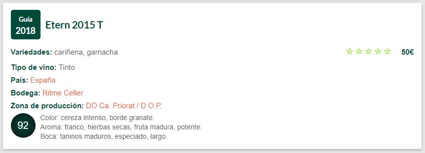 ritmeceller's tweet image. Puntuació Guia Peñin 2018! Etern 2015: 92/100 points 😃 #guiapeñin #puntuació #vi