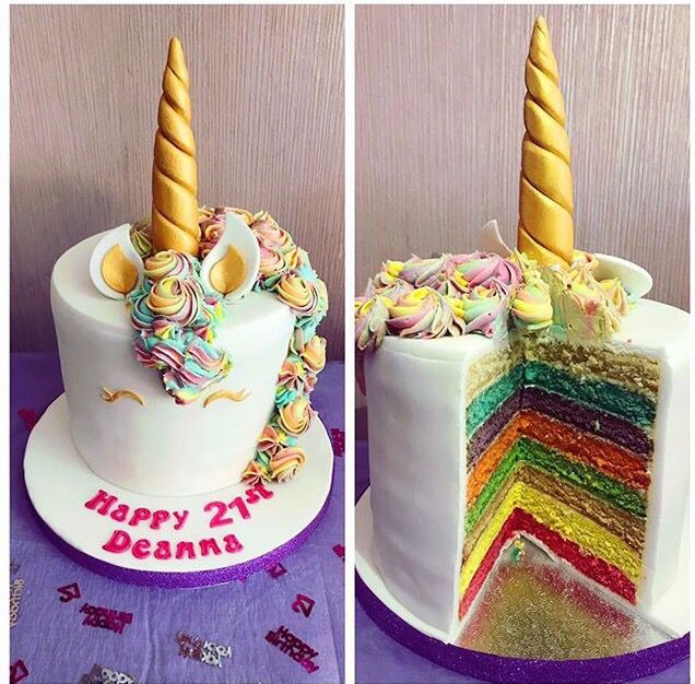BellarooBakes's tweet photo. Unicorns are full of surprises, including rainbows on the inside! Thanks to Christa for the photo, yum! #cake #unicorn #birthday https://t.co/PqOEmyNosN