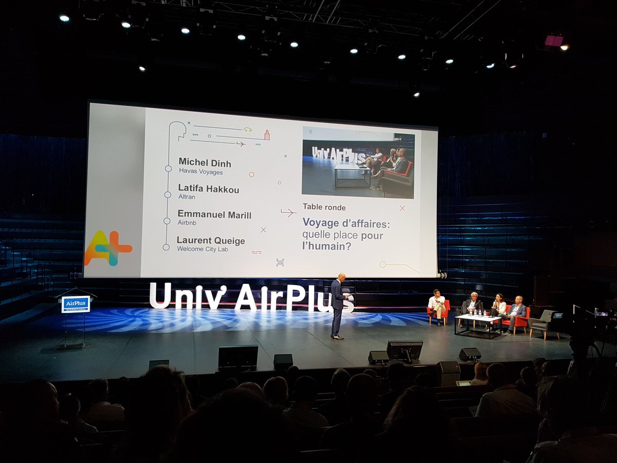 S_Carrette's tweet photo. Place de l'humain dans le voyage d'affaires #service #technologie #UnivAirPlus2017 @HavasVoyages @airbnb_fr @WelcomeCityLab  @AirPlus_France https://t.co/7FJ4YSWAgZ