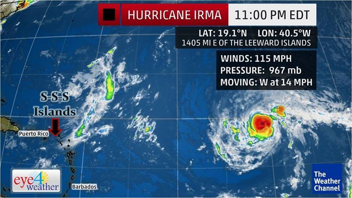 heyleger's tweet photo. PLEASE SHARE HURRICANE IRMA IS UPGRADING TO A CATEGORY 5 AHEAD OF SCHEDULE https://t.co/h9KCm29cHf https://t.co/G4kK1wj9BY