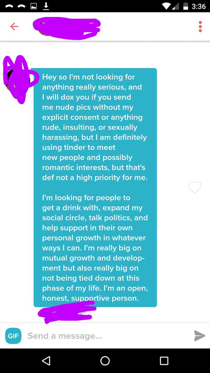 NicholasIsntFun's tweet image. Ladies, if you are going to write a guy on Tinder, maybe don't threaten them. If you threaten them, spell "doxx" correctly