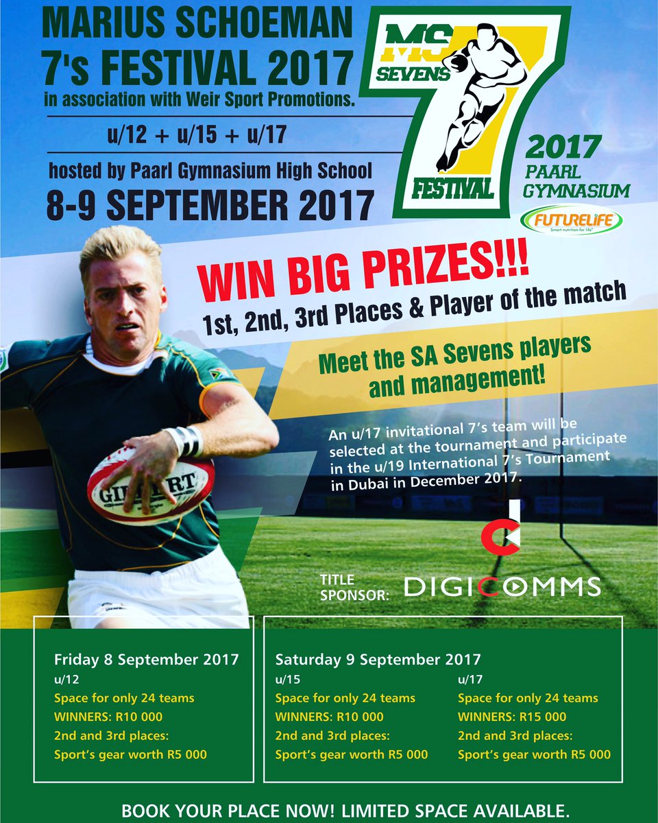 Grootste skole sewestoernooi komende naweek by <a href="/gimnasiumpaarl/">PaarlGim1858</a> met 60 spanne wat deelneem aan die <a href="/MS7sFestival/">Marius Schoeman 7's</a> fb.me/2dOTTnKVm