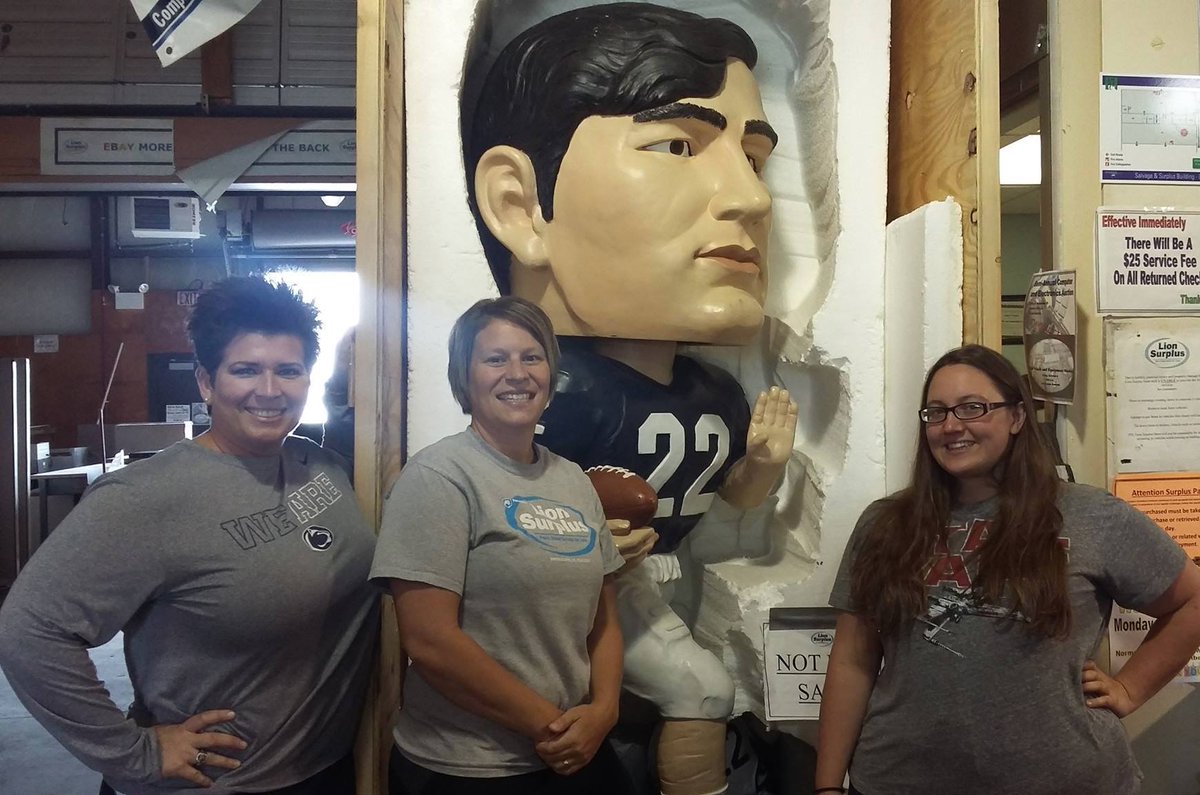 Here's our picture with the John Cappelletti bobble head here at Surplus! Tweet us yours!! #GiantBobbleHead #JohnCappelletti #PSUFootball