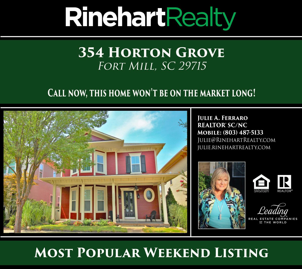 mathilderealtor's tweet image. Rinehart Realty's Most Popular Listing from the weekend was:

354 Horton Grove
Fort Mill, SC 29715
$386,900

#RinehartRealty #livelovehome