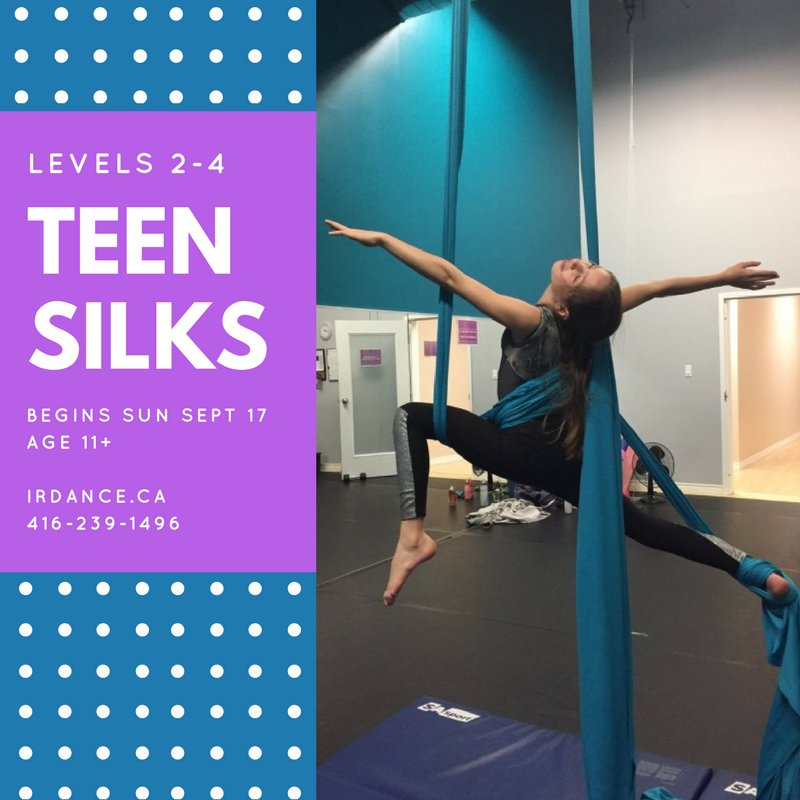 Join us for Teen Aerial Silks classes this fall! Register online at IRDance.ca #Aerial #Silks #CircusKids #TeenDance #DanceClass #Etobicoke