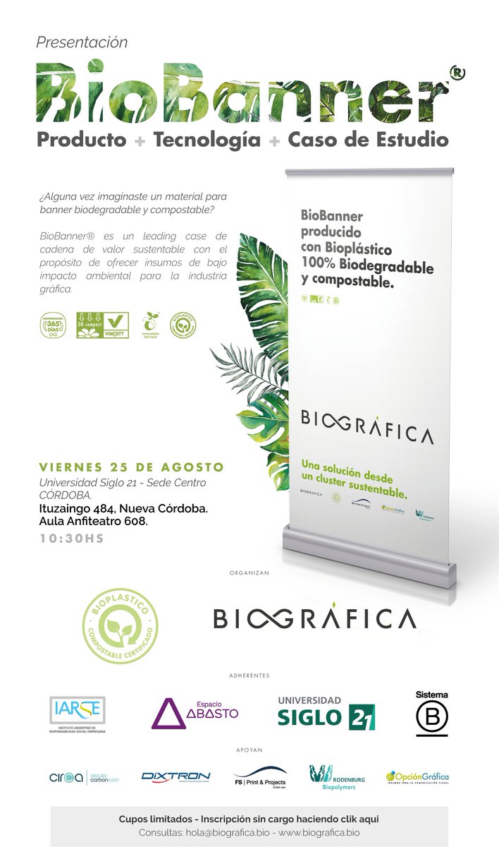 IARSE's tweet photo. Se presentará #BioBanner en Córdoba, una lona para cartelería biodegradable y compostable 📅 25/08 📍 @LaSiglo21 ✍️https://t.co/Y6jWtv3gYo https://t.co/lkFCWbLjPe