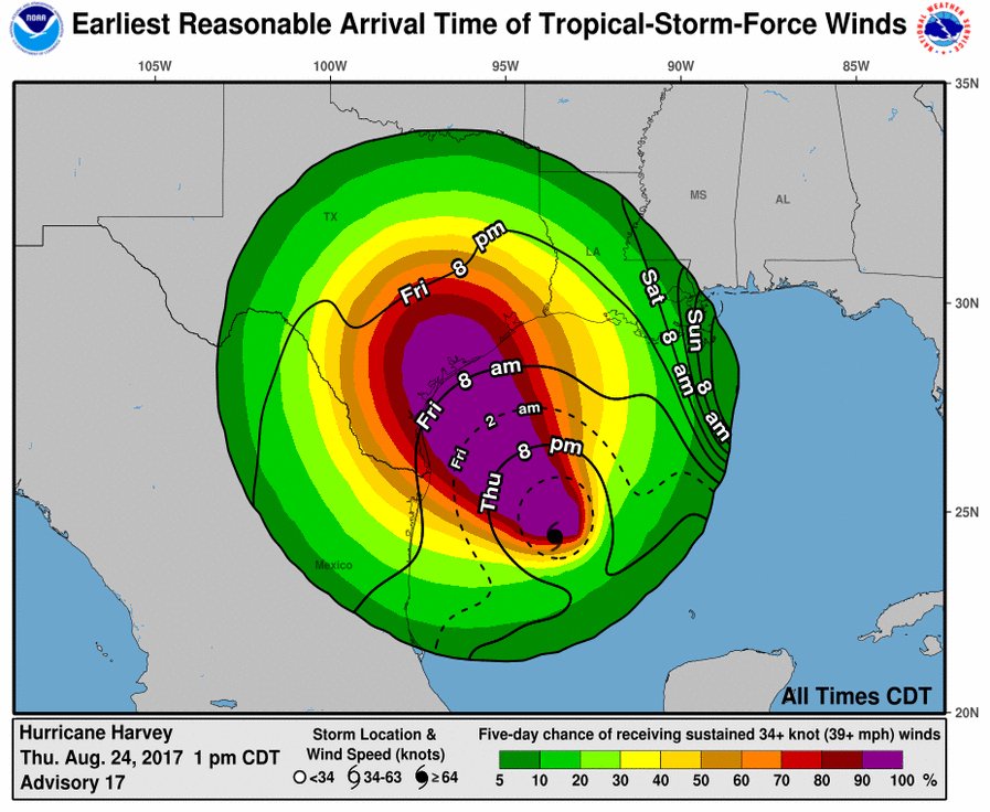 NHC_Atlantic's tweet photo. People in #Texas should prepare today for #Hurricane #Harvey as winds could be too strong for preparations on Friday https://t.co/tW4KeGdBFb https://t.co/uEOgdtDnQD