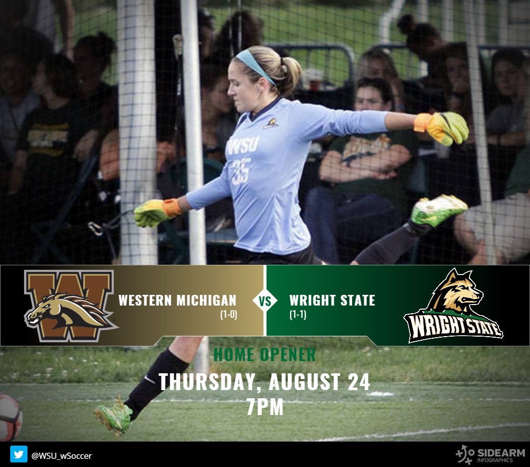 WSU_wSoccer's tweet photo. GAMEDAY! We are home for the first time this season as we take on WMU at 7pm! Take a break from move-in day and come catch a game! #RaiderUp https://t.co/B8NFi67lzG