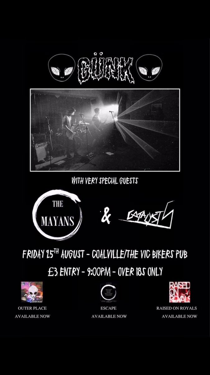 We're playing with <a href="/GUNKbandUK/">GÜNK</a> and catalyst 5 tomorrow at the vic in Coalville, don't miss us 🎤x