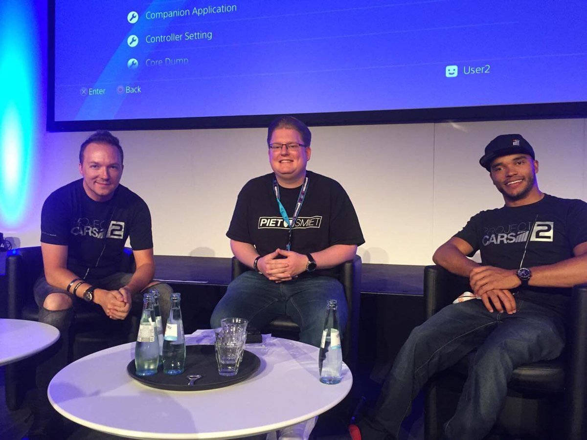 gamescomdev's tweet photo. Our last Public Keynote: Meet @nicolashamilton, Andy @realandytudor Tudor and @PietSmiet! #devcom2017 #gamescom2017 #ProjectCars2 https://t.co/Lxz4s5r1zs