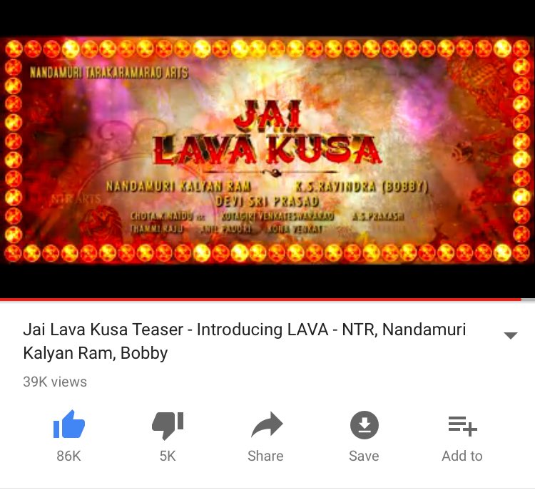 NTR_PicZone's tweet photo. 2hrs.. 86K likes #JaiLavaKusa #LavaTeaser https://t.co/Ewmn6382dI
