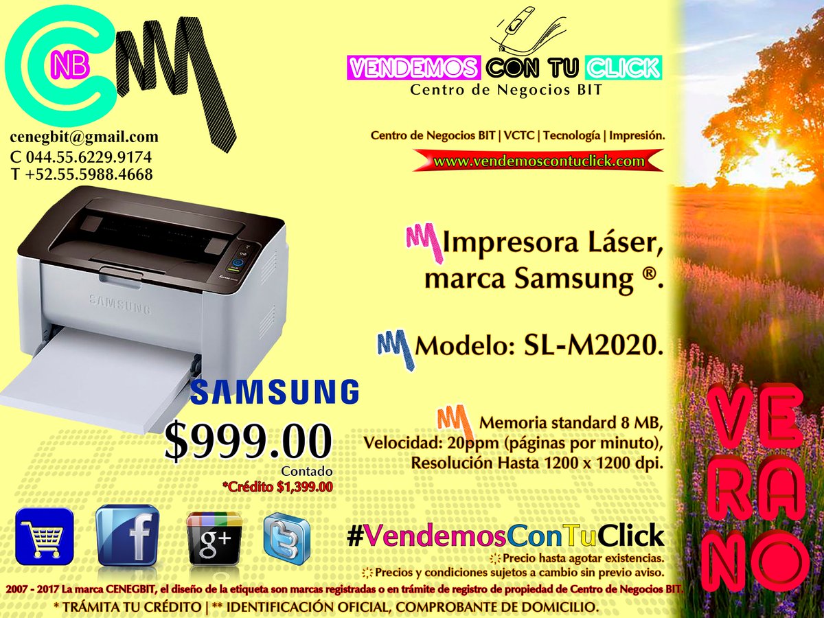 cenegbit's tweet photo. #VendemosConTuClick #Impresora láser #Samsung®, mod #SLM2020 $999 @Vendoypunto @Vendoypunto @c_insurgentes @venta_df https://t.co/2dAoRjCbUO