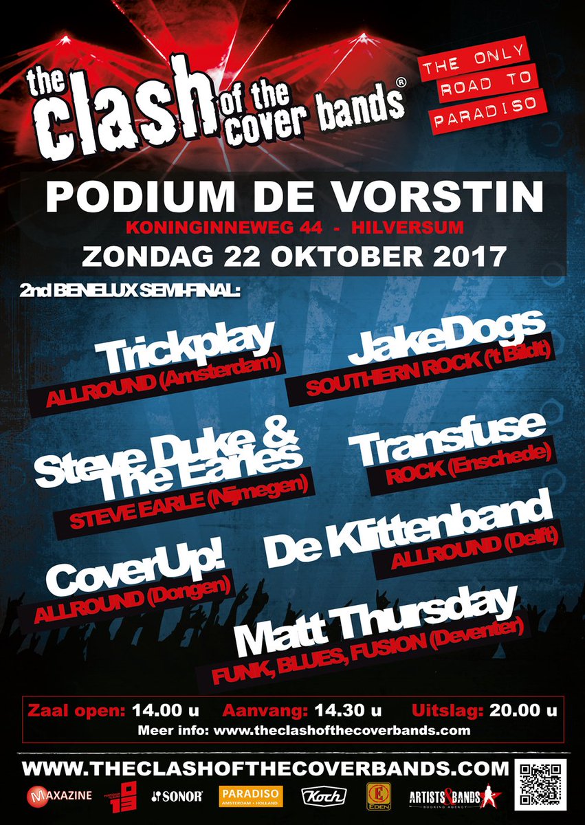 clashcoverbands's tweet photo. za 21 + zo 22 okt Semi-Finals in Podium @deVorstin Hilversum. Welke bands verdienen de plaatsen in poptempel @ParadisoAdam? Jouw stem telt! https://t.co/5nj43pWxrX
