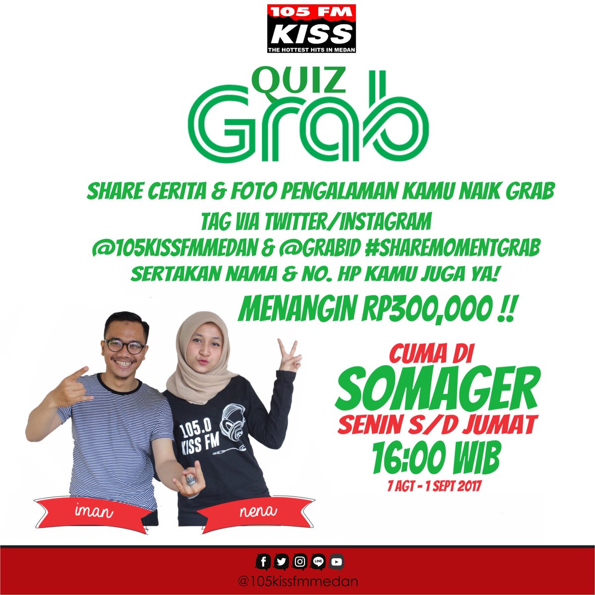 105kissfmmedan's tweet photo. nah lo nah lo, QUIZ GRAB masih ada nih sampai 7sept, buruan daftar utk menangin 300k cuma di #SOMAGER 📻⚡️ https://t.co/OlPwjm1d40
