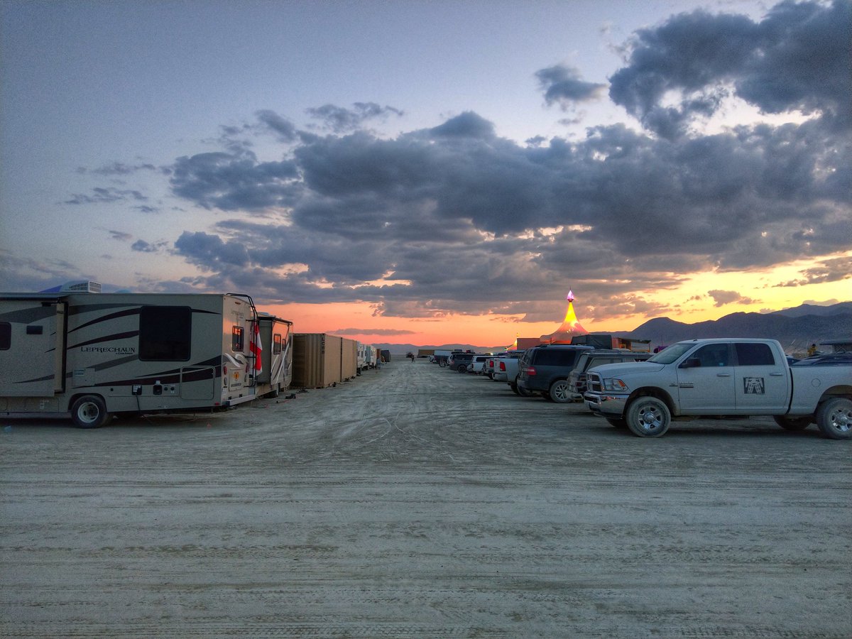 tnkgrl's tweet photo. Sunset, day 6! Cafe Village on the right. #U11 #Snapseed #SetupWeek #BlackRockCity #BurningMan https://t.co/vUijvC2ROw