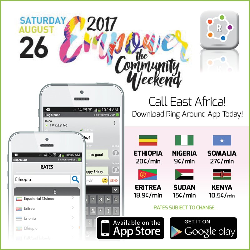 RingAroundApp's tweet photo. Saturday | 8/26 | #DMV 💚💛❤️ Come out to empower, connect and grow your local East African community. #EmpowerCW #RingAroundApp #EastAfrica https://t.co/O1krzmuUzO