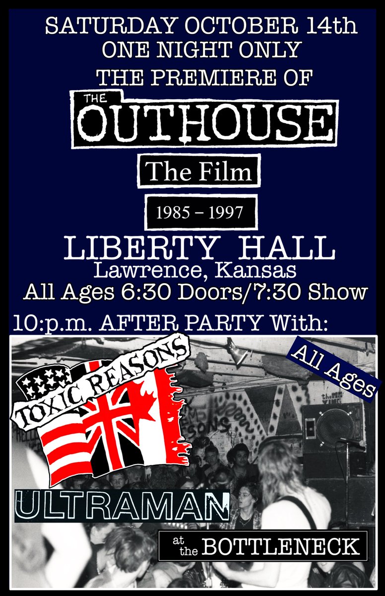 TheOuthouseFilm's tweet image. Premiere of "The Outhouse The Film 1985-1997" in Lawrence, Kansas on Sat., Oct. 14th, plus after party with Ultraman and Toxic Reasons!
