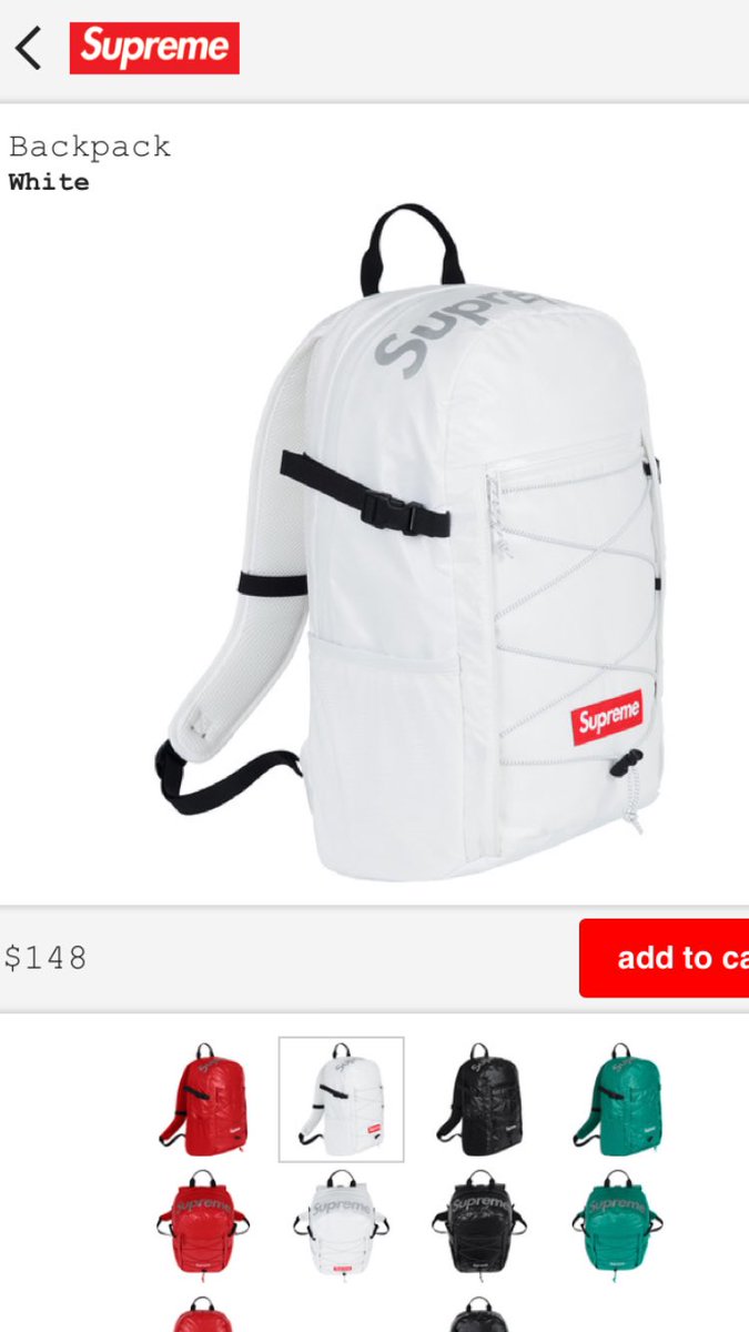 Moe_Othman525's tweet photo. Looking to buy White Supreme Backpack hmu if you selling @SupremeCommerce #Supreme #SupremeBackPack https://t.co/9mZMXXcHOz