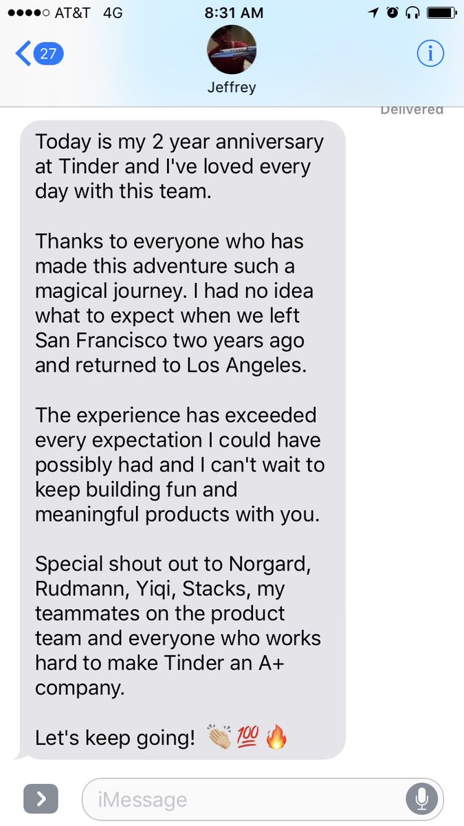 Jeff Morris Jr On Twitter Today Is My 2 Year Anniversary At Tinder A Quick Message To My Teammates And Everyone Who Has Been Part Of The Journey Thank You Https T Co Qpbutyfipf