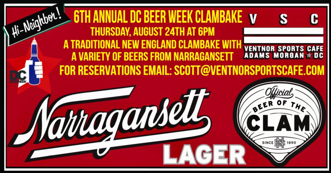 GansettDC's tweet photo. Hi Neighbor join us tonight! @VentnorSports #dcbeerweek #clambake #HiNeighbor https://t.co/xTxAROuy6t