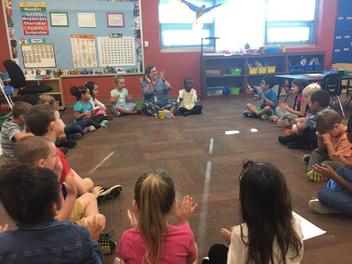 K S's morning meeting.  Practicing the skill of introducing themselves.