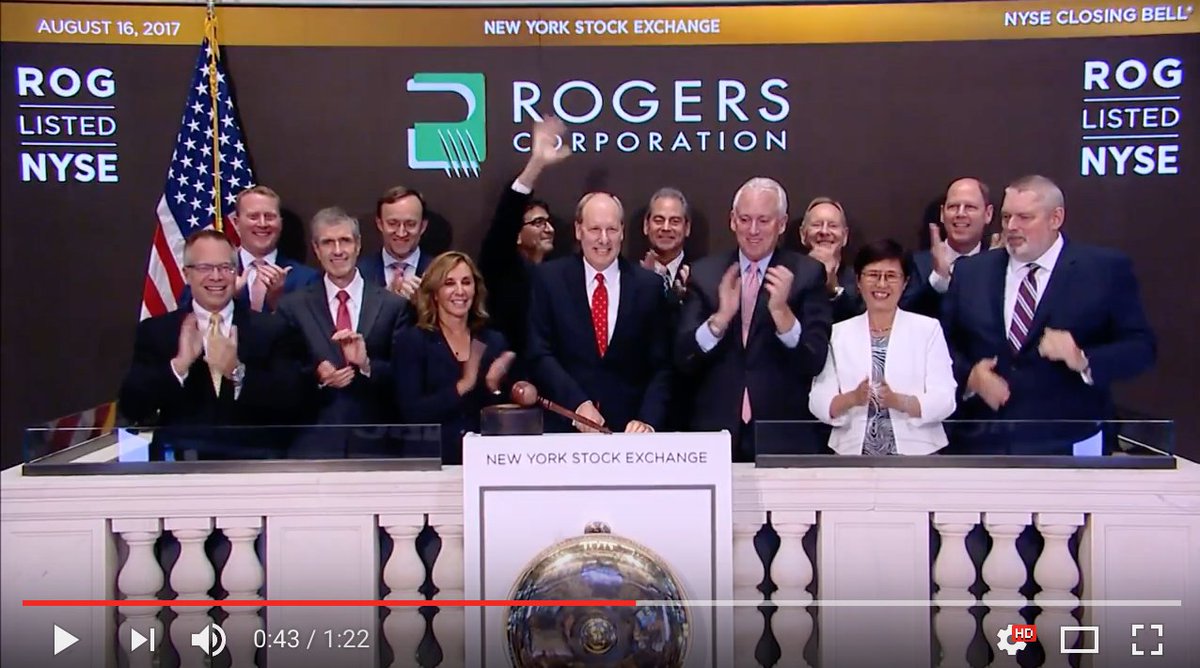 Rogers_Corp's tweet photo. VIDEO: Investor Day -- @Rogers_Corp Rings the Closing Bell @NYSEhttp://ow.ly/ZltK30eDDAX https://t.co/GaMQywQaYy