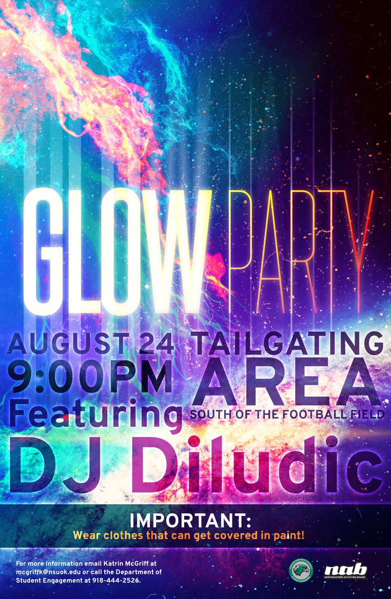 NSUNAB's tweet image. Don&apos;t forget about Glow Party tonight!!! We are so excited to have @DILUDIC back to DJ for us! It is going to be awesome don&apos;t miss it!!