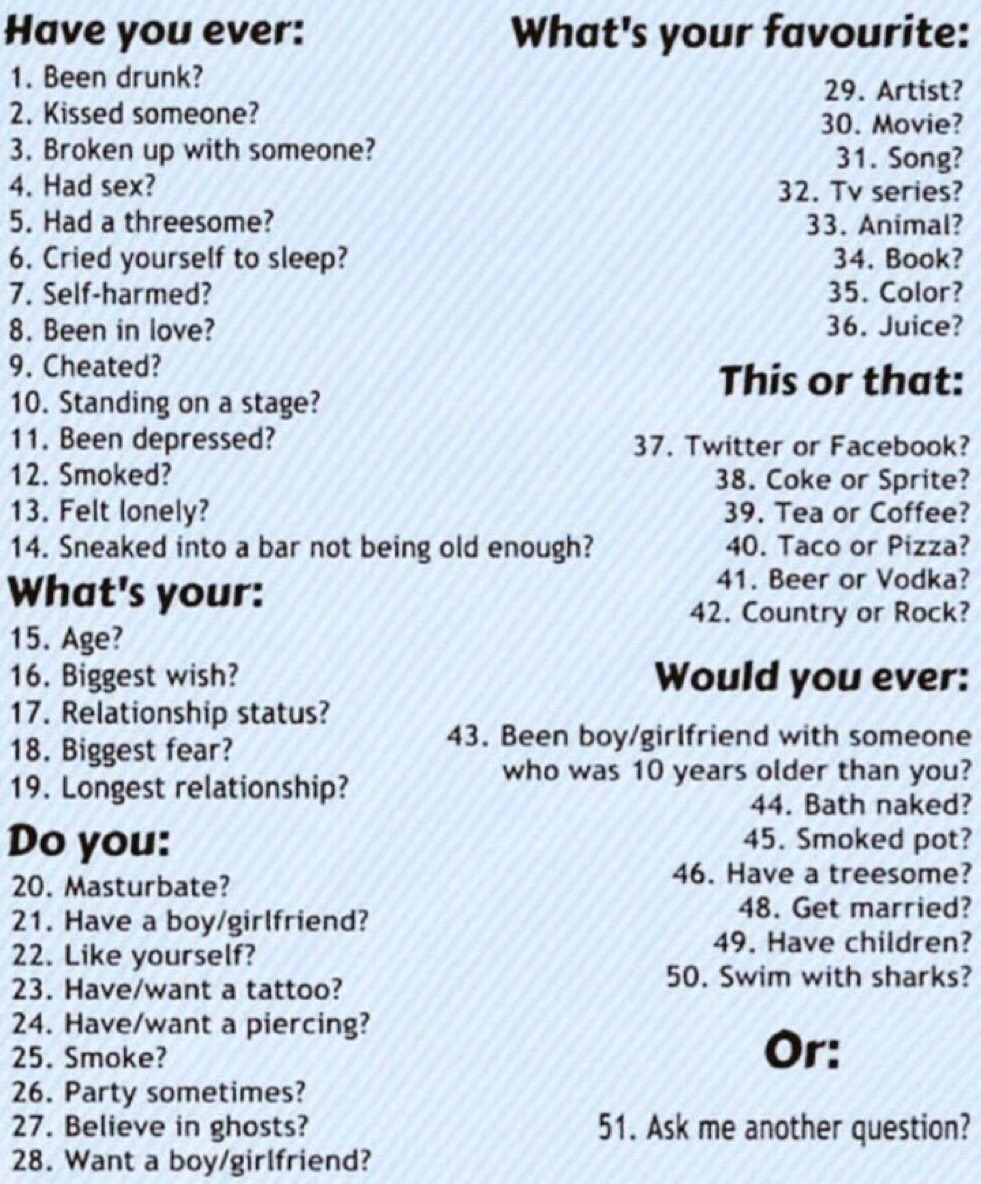 43.Eh
44.Yes
45.Nope
46.No
47.Missing
48.Yes
49.Yes
50.Hell no
51.Ask me anything guys