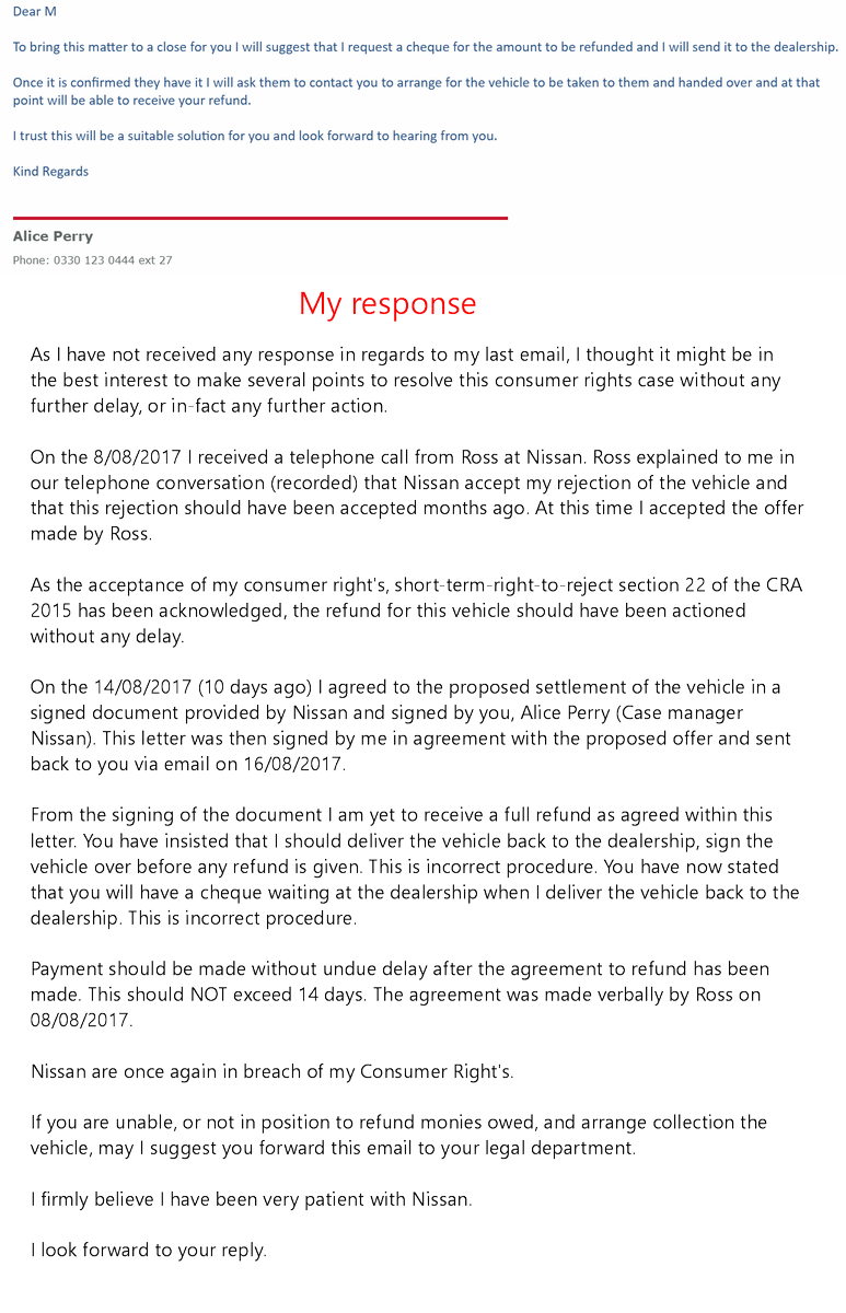 consumercarl's tweet photo. @Nissan This person should NOT be in this position. Nissan obviously believe they are exempt from consumer law. https://t.co/QYSbmV4Q2A