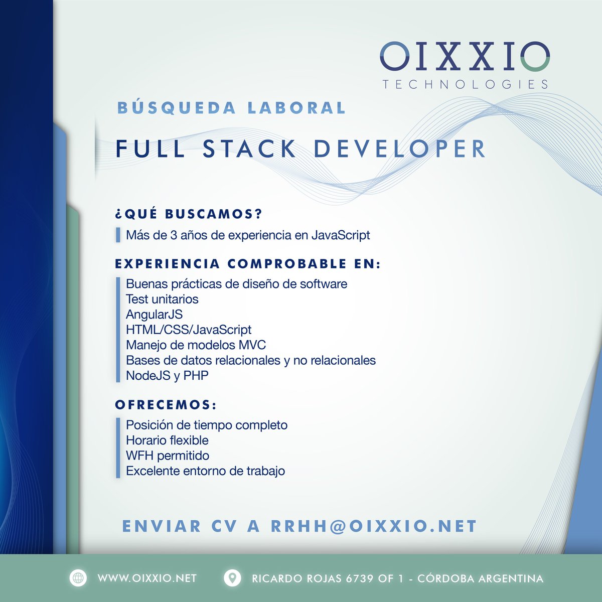 OixxioTech's tweet photo. Nueva #BúsquedaLaboral en #OIXXIOTechnologies
Envianos tu CV a rrhh@oixxio.net https://t.co/0tlcCDkhWL