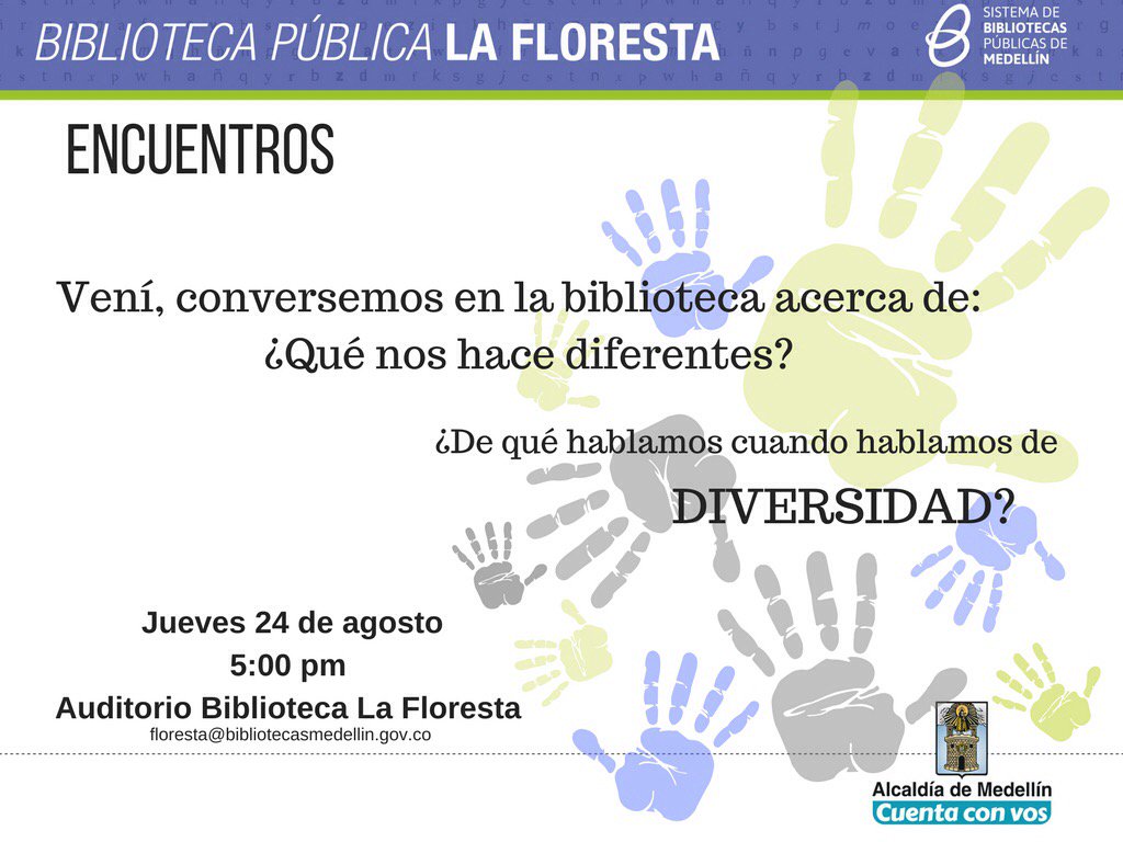 BibliotecasMed's tweet photo. Desde La Floresta conversamos de la diferencia. Hoy a las 5 pm seguimos construyendo. Bienvenidos. 
@AlcaldiaMed https://t.co/WkhovhrMTC