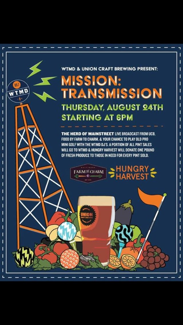 Come on out tonight! <a href="/UnionBrewing/">UNION Craft Brewing</a> <a href="/WTMD/">WTMD, 89.7 FM</a> !