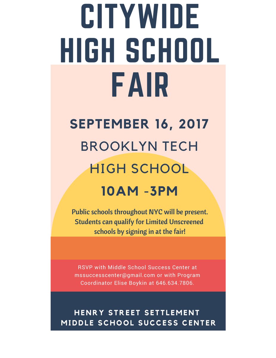 UNMSDocs's tweet photo. Join @HenryStreet #MiddleSchoolSuccessCenter Saturday, Sept 16th &amp; Sunday, Sept 17th #CitywideHighSchoolFair at #BrooklynTechHS 10AM-3PM https://t.co/n5jbX3icWJ