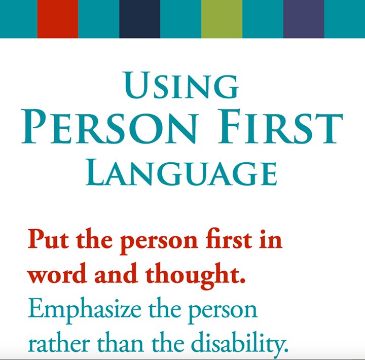 #PeopleFirstLanguage means saying someone "has a disability" NOT "disabled person." Download our PFL brochure: ow.ly/GQck30dLaqt